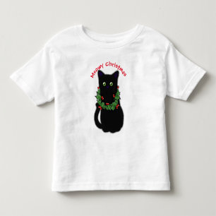 Black cat   Meowy Christmas   Holly garland    Toddler T-shirt