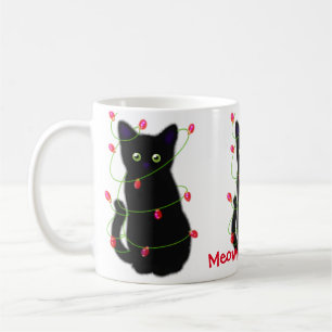 Black cat Meowy Christmas twinkle lights Coffee Mug