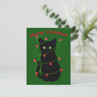 Black cat | Meowy Christmas | twinkle lights N Card