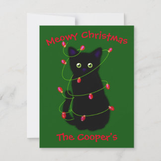 Black cat | Meowy Christmas | twinkle lights N Card