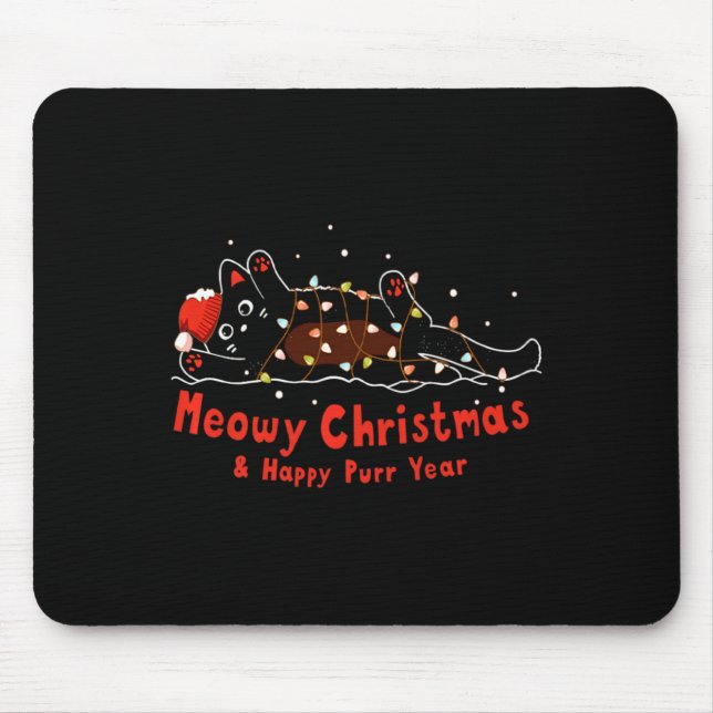 Black Cat Merry Catmas Merry Xmas And Happy New Y  Mouse Pad (Front)