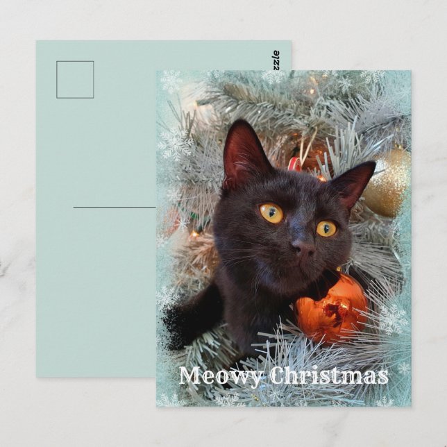 Black Cat Merry Christmas Postcard (Front/Back)