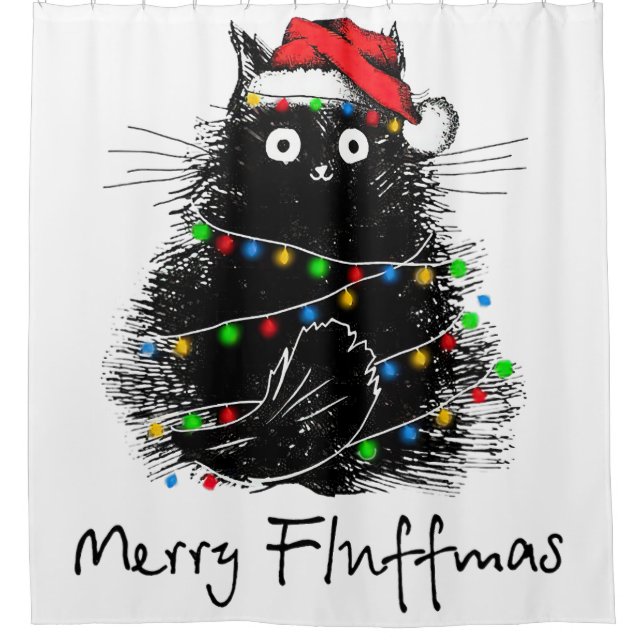 Black Cat Merry Fluffmas, Cat Christmas Tree Light (Front)
