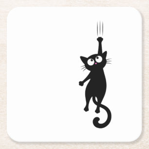 Black Cat Minimalist Wall Art Printable, Cute Mode Square Paper Coaster