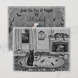 Black Cat, Missing Bird, Mischief Halloween Party Invitation
