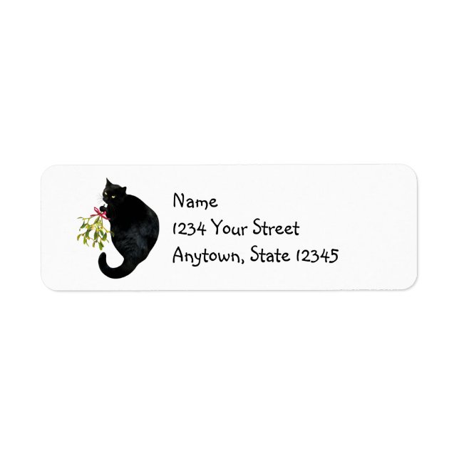 Black Cat Mistletoe Return Address Labels (Front)