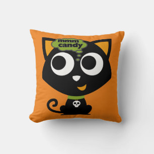 Black Cat Mmm Candy Halloween T-Shirt Throw Pillow