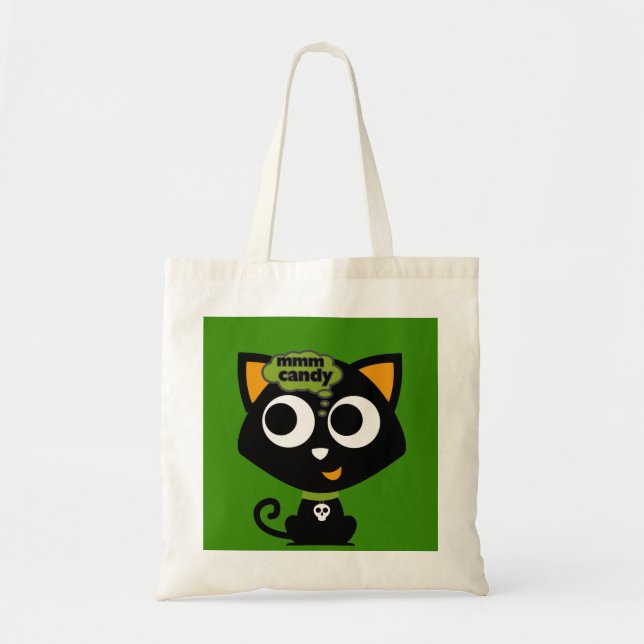 Black Cat Mmm Candy Halloween  Tote Bag (Front)