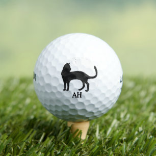 Black Cat Monogram Animal Kitty Kitten Pet  Golf Balls