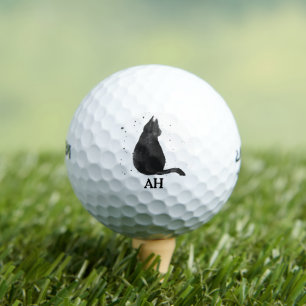 Black Cat Monogram Animal Kitty Kitten Pet  Golf Balls