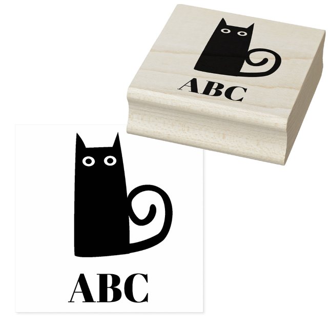Black Cat Monogram Rubber Stamp (Fun black cat monogram initials personalized rubber stamp)