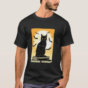 Black Cat Moon & Bats Retro T-Shirt