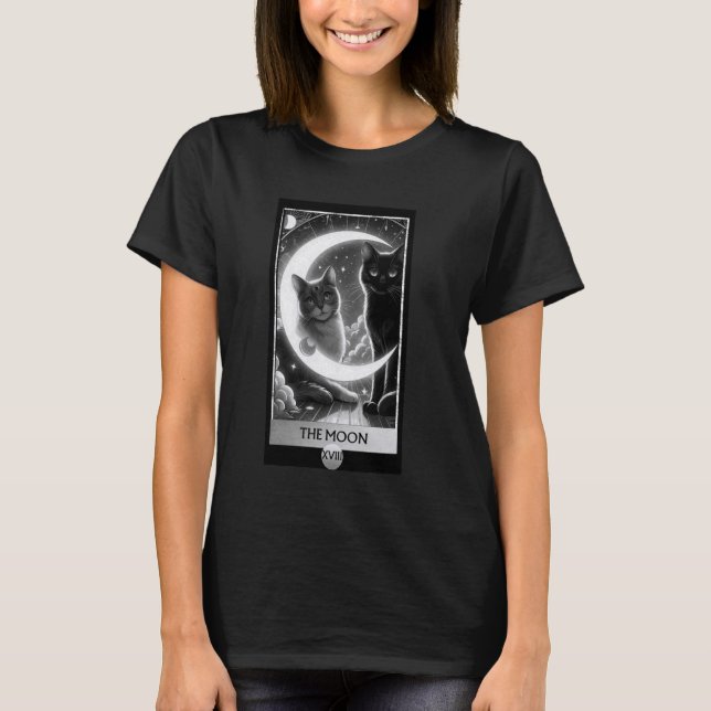 Black Cat Moon Celestial Tarot Card Design T-Shirt (Front)