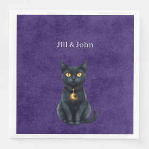 Black Cat Moon Charm Wedding Napkin