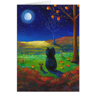 Black Cat Moon Fall Leaves Creationarts