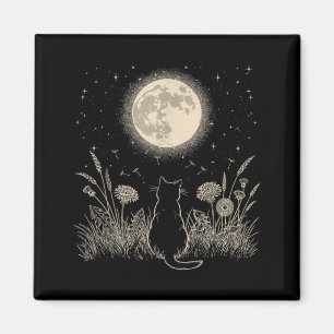 Black Cat Moon Floral Aesthetic Men Women Kitten Magnet