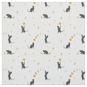 Black Cat Moon Phases Fabric