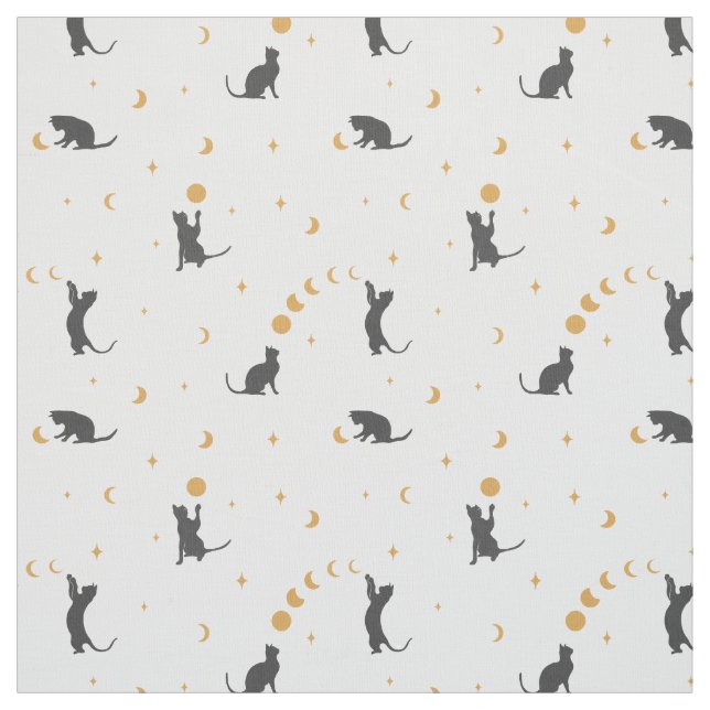 Black Cat Moon Phases Fabric (Swatch)