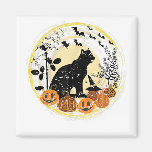 Black Cat Moon Pumpkin Witch Hat Halloween Bats Tr Magnet