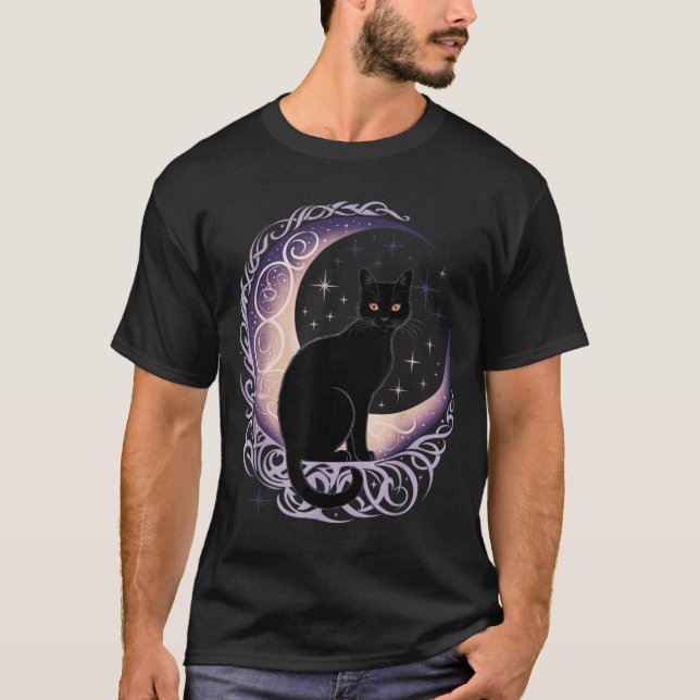 Black Cat Moon Satanism Demonic Devil Witchcraft T-Shirt (Front)