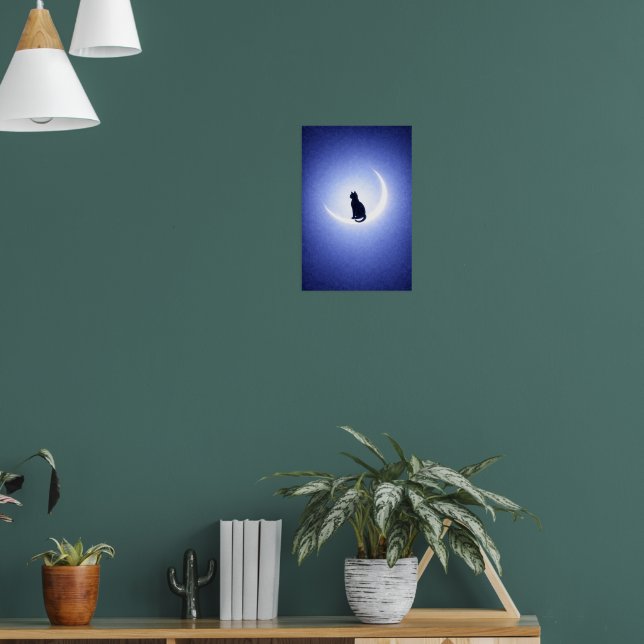 Black Cat Moon Wall Art – Celestial Blue Decor (Living Room 1)