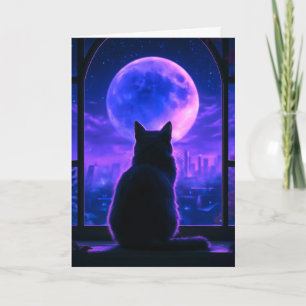 Black Cat Moonlight Night Think of You Card