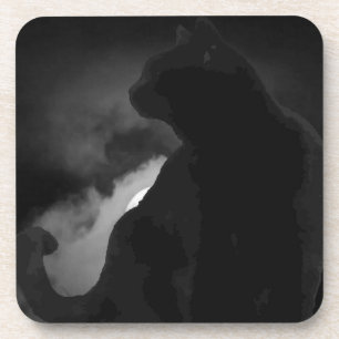 Black Cat Moonlight Silhouette Coaster