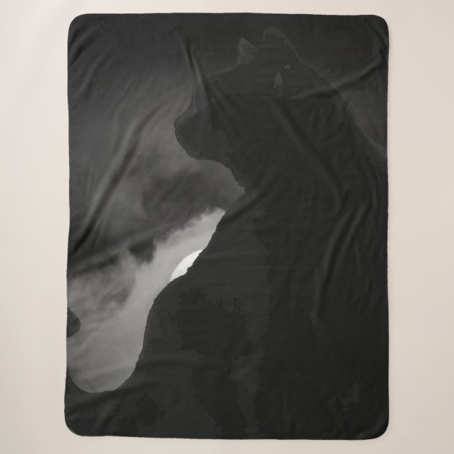 Black Cat Moonlight Silhouette Sherpa Blanket (Front)
