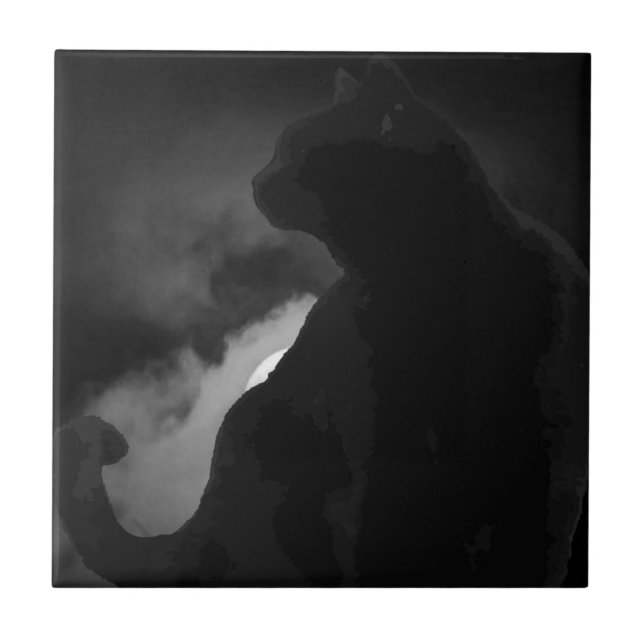 Black Cat Moonlight Silhouette Tile (Front)