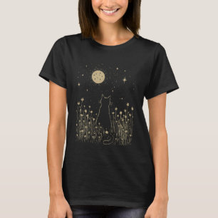 Black Cat Moonlit Night Floral Cottagecore Gifts f T-Shirt