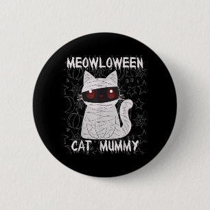 Black Cat Mummy Halloween 2 Inch Round Button