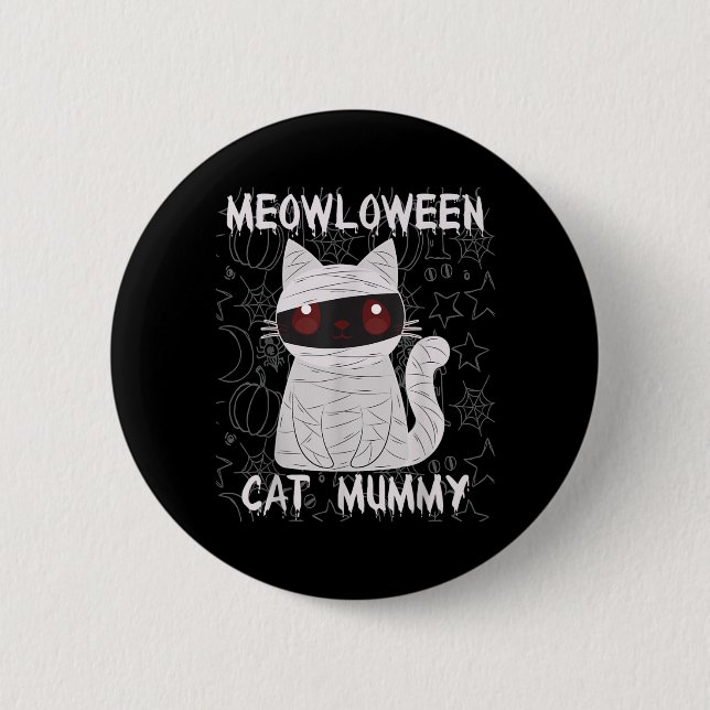 Black Cat Mummy Halloween 2 Inch Round Button (Front)