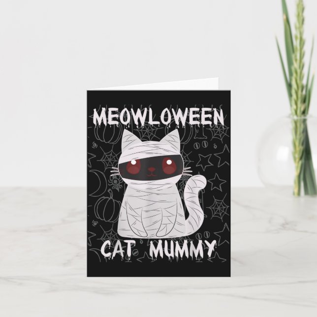 Black Cat Mummy Halloween Card (Front)
