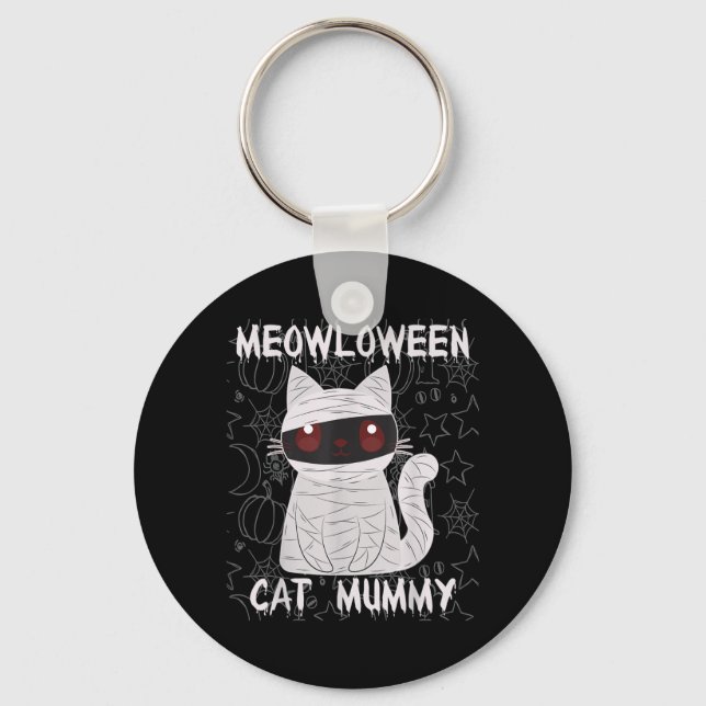 Black Cat Mummy Halloween Keychain (Front)
