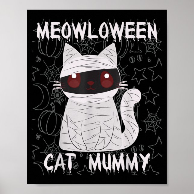 Black Cat Mummy Halloween Poster (Front)