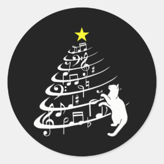 Black Cat Music Note Christmas Musician Feline Classic Round Sticker