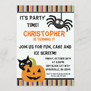 Black Cat n Spider Halloween Birthday Party Invite