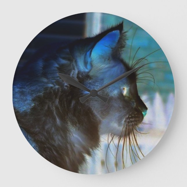 Black Cat Negative Photo Wall Clock (Front)