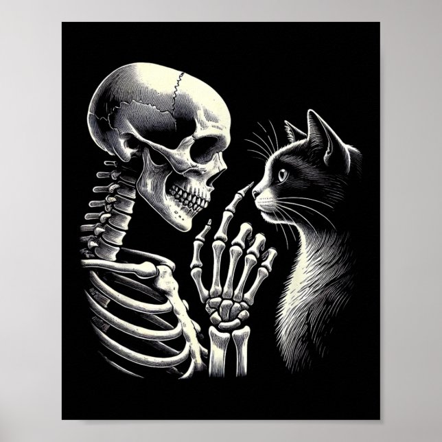 Black Cat Nose Skeleton Hand Funny Halloween Cat L Poster (Front)