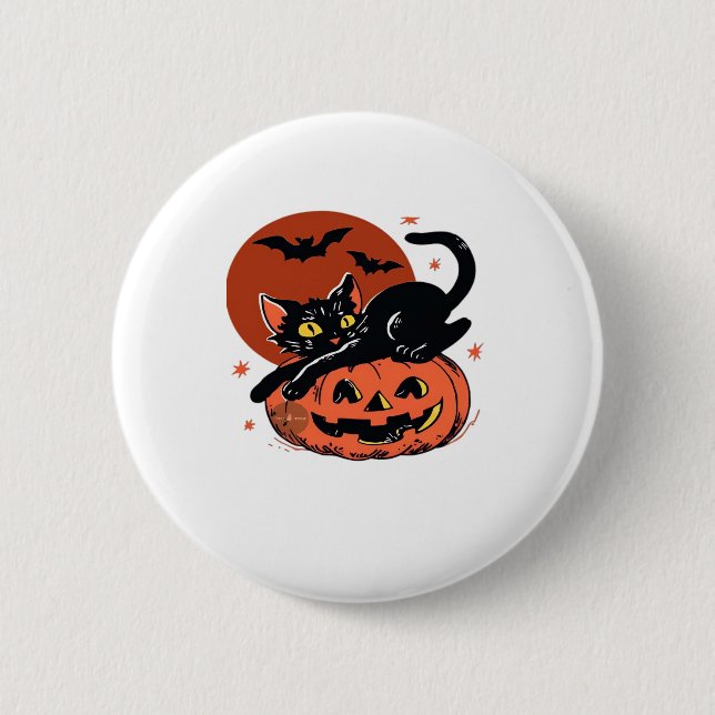 Black Cat, Nostalgic Halloween Classic T-Shirt 2 Inch Round Button (Front)