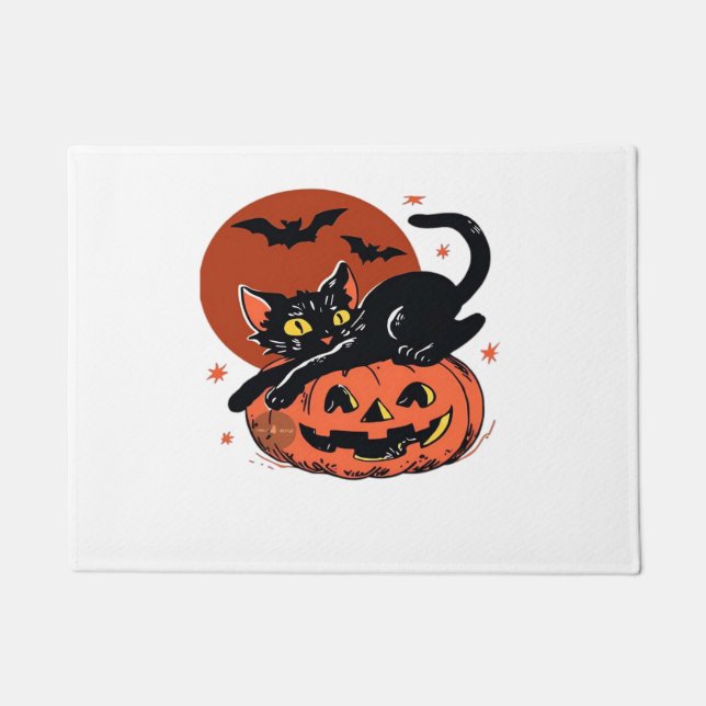 Black Cat, Nostalgic Halloween Classic T-Shirt Doormat (Front)