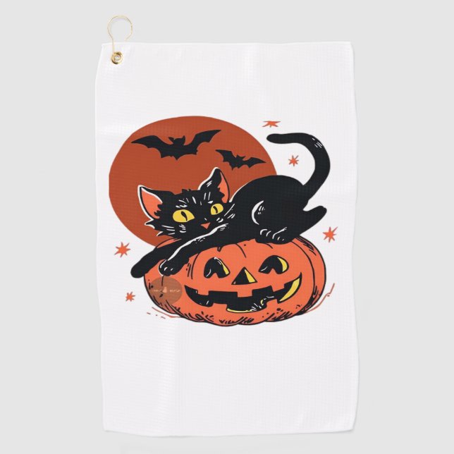 Black Cat, Nostalgic Halloween Classic T-Shirt Golf Towel (Front)