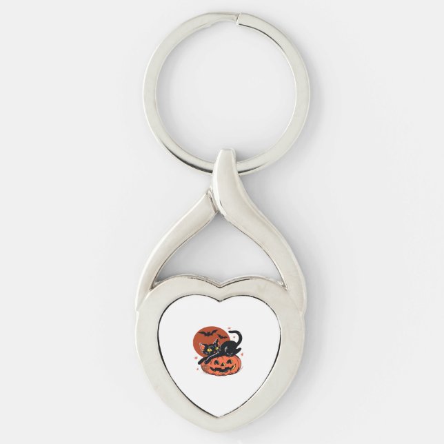Black Cat, Nostalgic Halloween Classic T-Shirt Keychain (Front)