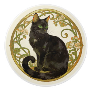 Black Cat Nouveau Ceramic Knob
