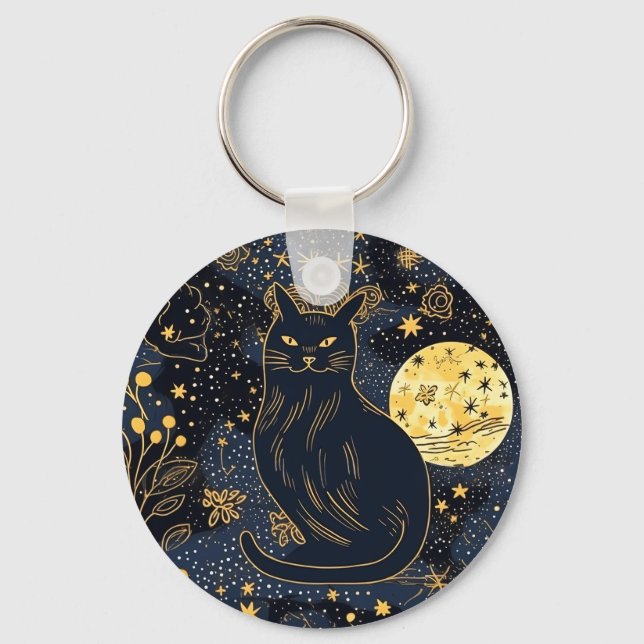 Black Cat of the Starry Skies Keychain (Front)