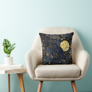 Black Cat of the Starry Skies Throw Pillow