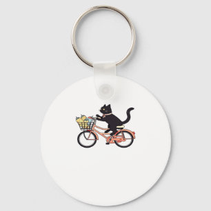 Black Cat on a Bicycle  Black Cat Art Classic T-Sh Keychain