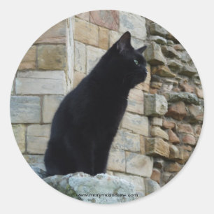 "Black Cat on a Castle Wall" (2) Classic Round Sticker