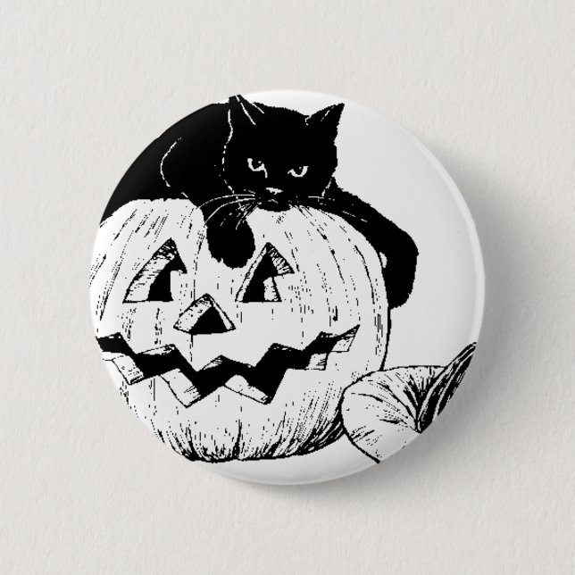 Black Cat On A Pumpkin 2 Inch Round Button (Front)