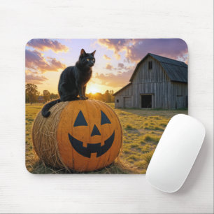 Black Cat On a Pumpkin Hay Bale Mouse Pad